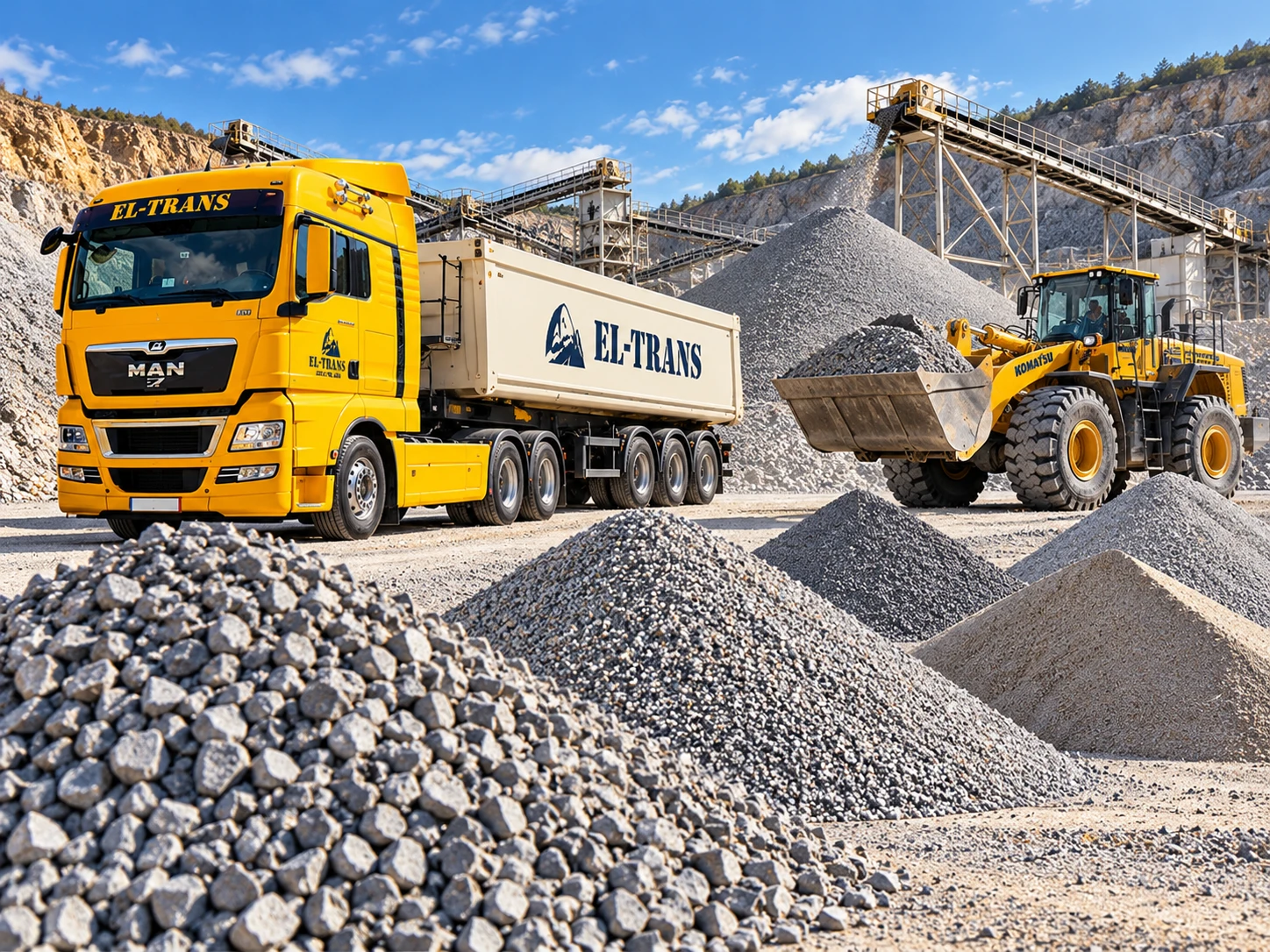 EL-TRANS truck and loader at the aggregate facility